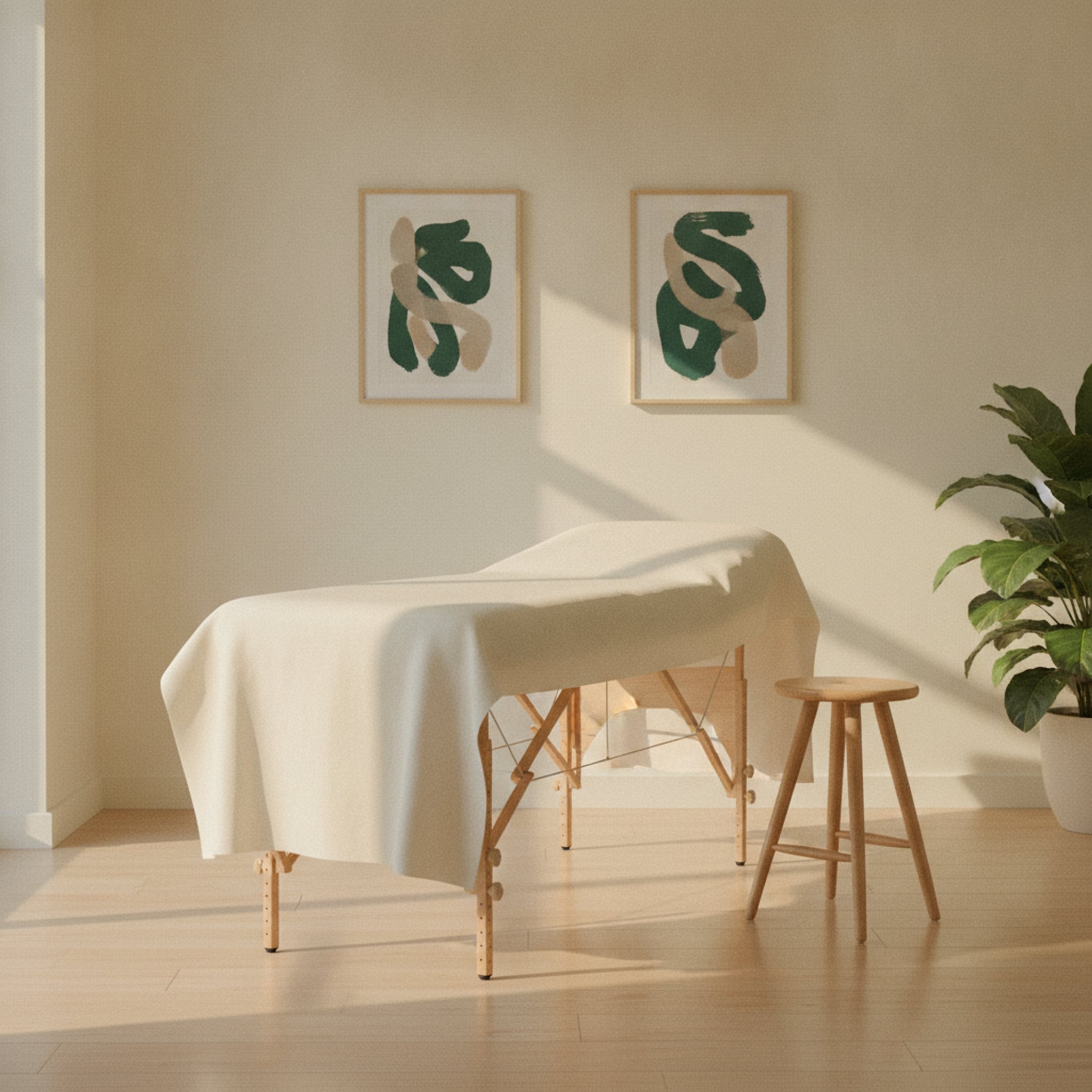 Mesa de tratamiento con rollo de papel fresco en la consulta
